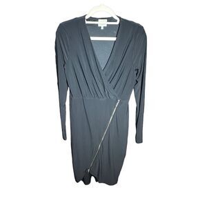 Ashley Graham Beyond Long Sleeve Black‎ Asymmetrical Zip Slimming Dress Sz 10